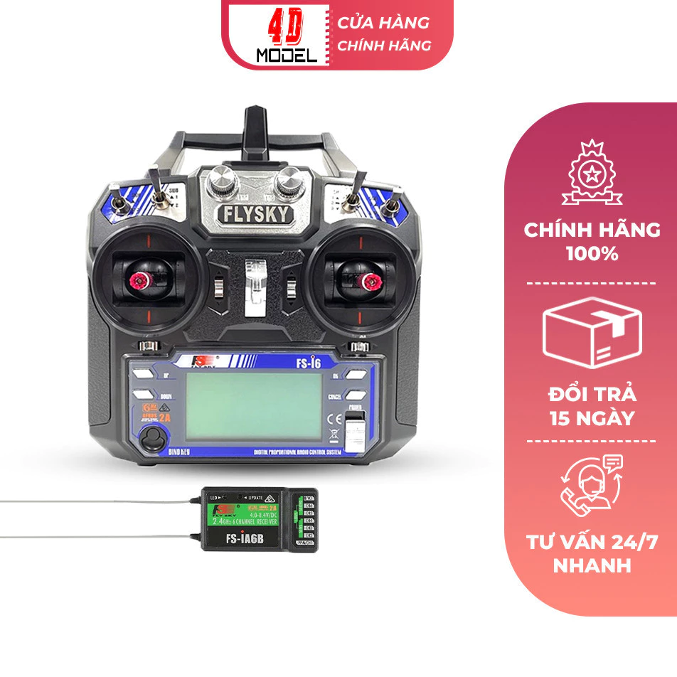 Bộ Điều Khiển 6 Kênh Flysky i6 (TX) + Mạch Thu ia6B (RX) Dùng Chế Tạo Máy Bay, Xe Điều Khiển