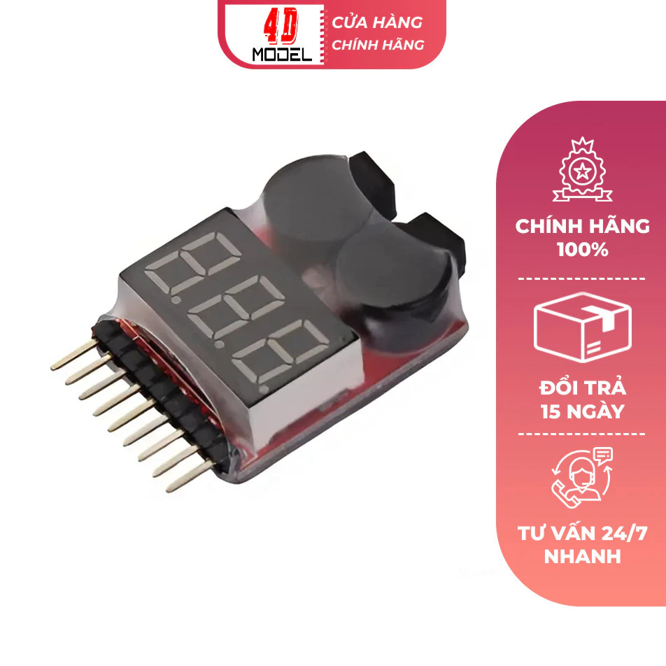 Đồng Hồ Báo Pin Lipo 1s-8s Hú Còi Báo Hết Pin Hiển Thị Điện Áp Từng Cell Pin - 4DMODEL