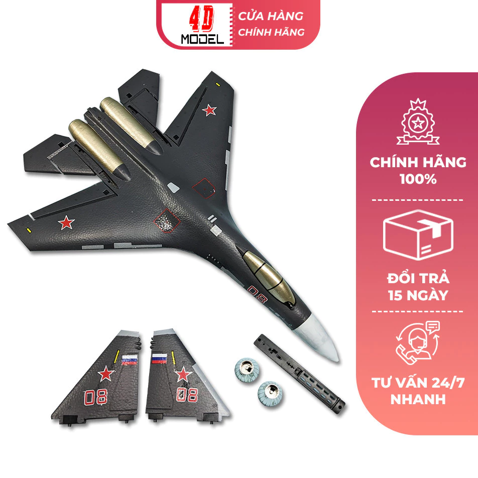 KIT Máy Bay Điều Khiển Su-35 Mini Dài 49cm Sải Cánh 38cm Vỏ Xốp Dẻo EPP Đúc Nguyên Khối chịu vạ đập tốt - 4DMODEL