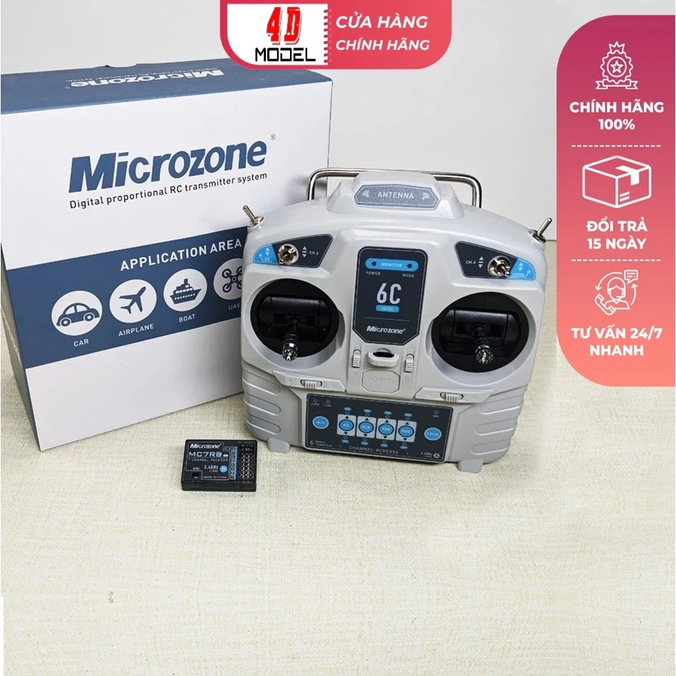 Bộ điều khiển 6 kênh Microzone MC6C (TX) & Mạch thu MC7RE (Rx). Dùng chế tạo máy bay, cano, xe rc